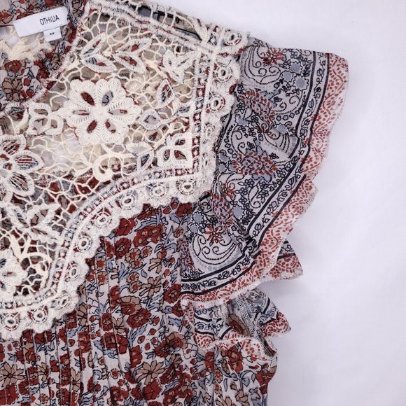 Othilia Anthropologie Malia Blouse Womens Medium Red Floral Lace Boho Peasant - Picture 4 of 11